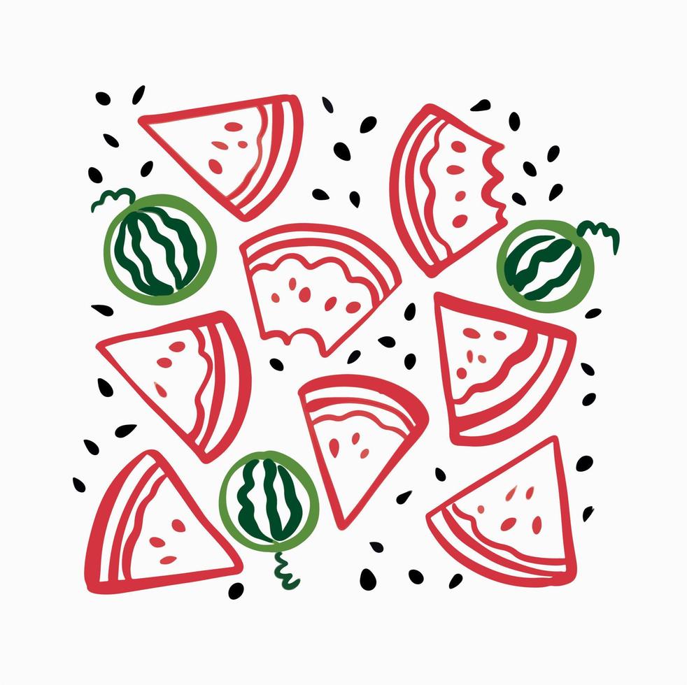 vattenmelon handritad doodle ikoner. doodle clipart. vektor