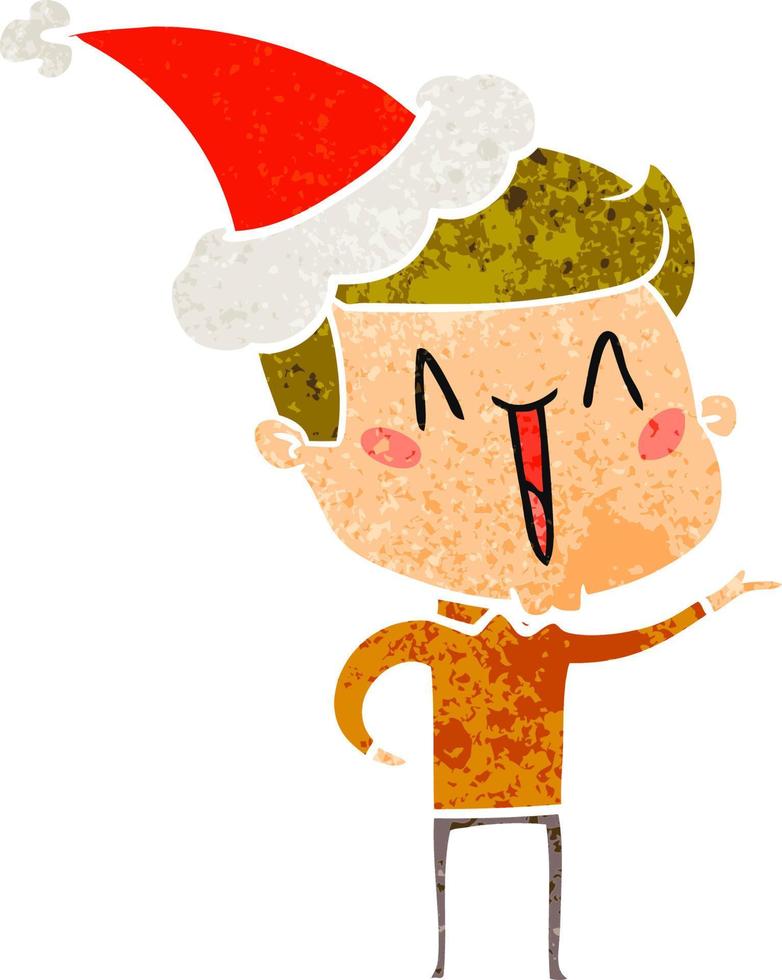 Retro-Karikatur eines aufgeregten Mannes mit Weihnachtsmütze vektor