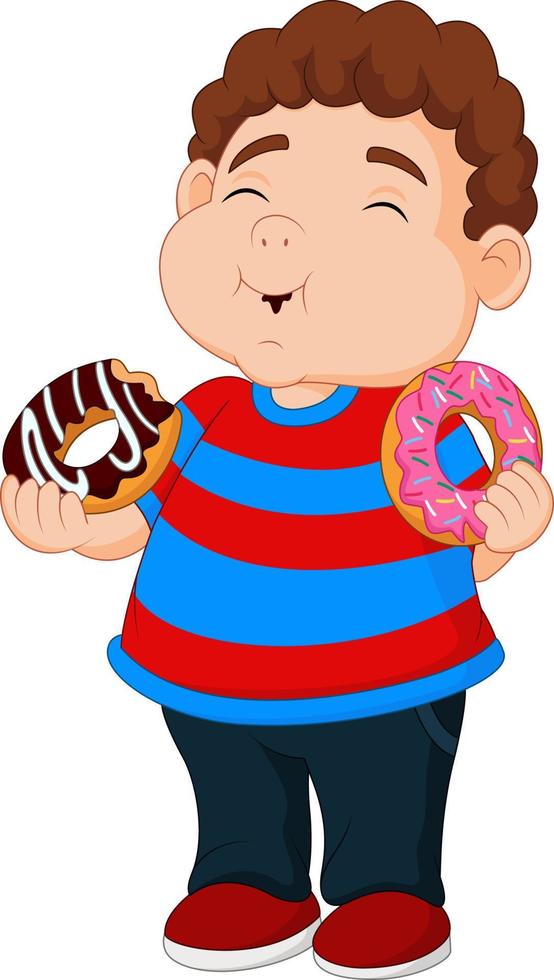 karikaturjunge, der donuts isst vektor