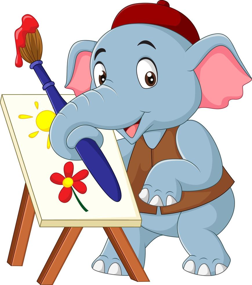 tecknad söt elefant målning med pensel vektor