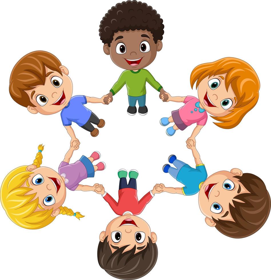 tecknade barn som håller händerna i en cirkel vektor