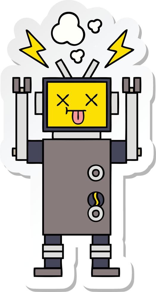 klistermärke av en söt tecknad robot som inte fungerar vektor