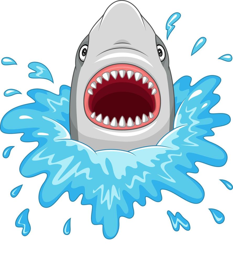 Cartoon-Hai mit offenen Kiefern auf weißem Hintergrund vektor