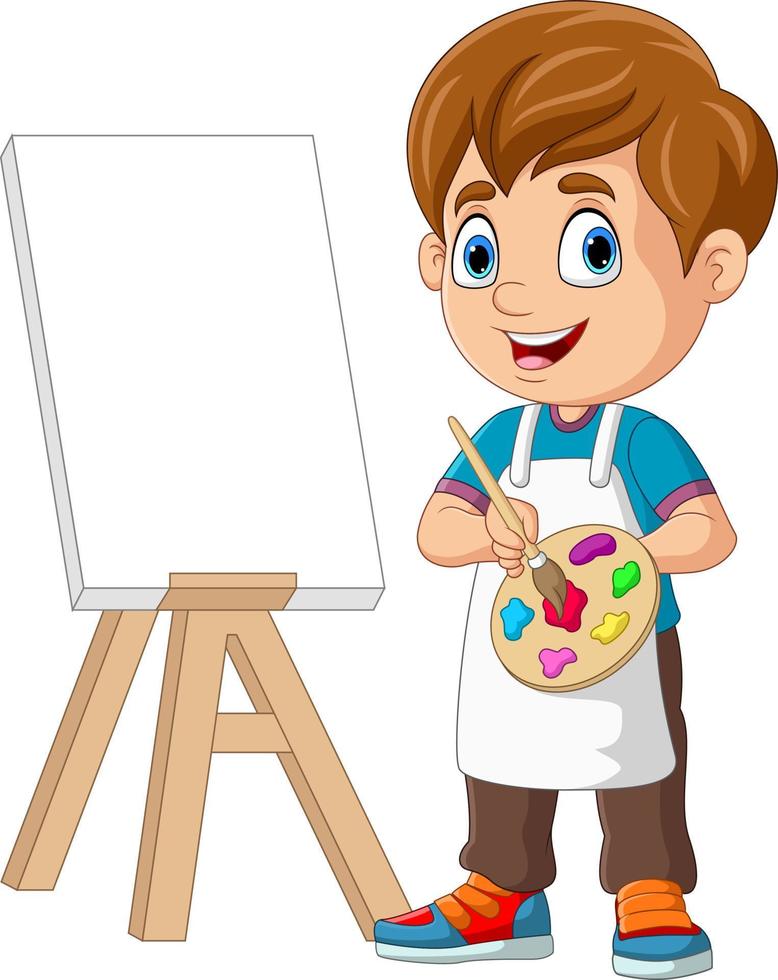 tecknad pojke målning på vit bakgrund vektor