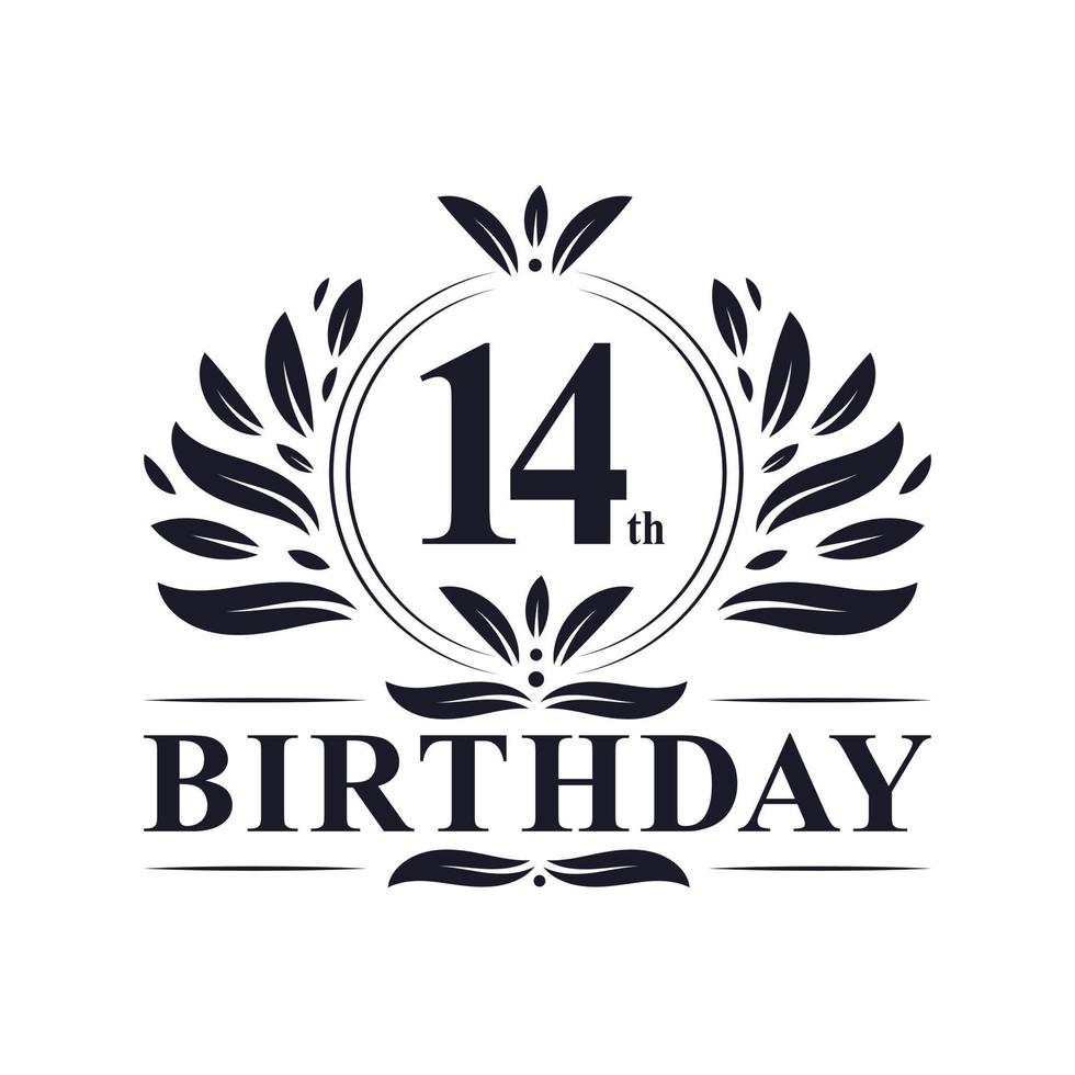 14-års logotyp, 14 års födelsedagsfirande. vektor