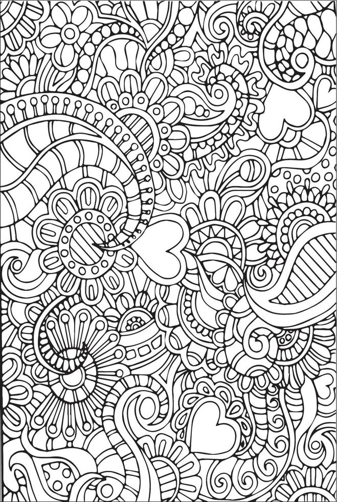 zentangle blommor hjärtan målarbok sida bakgrundsdesign vektor