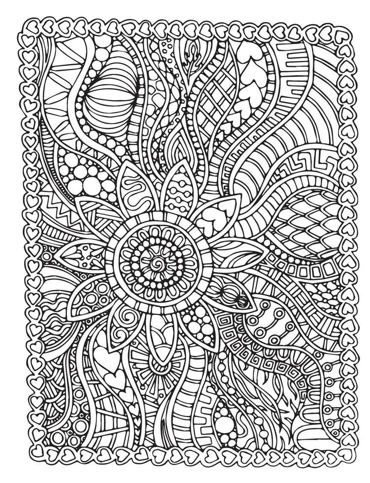 Mandala Blume Herzen Malbuch Seite Hintergrunddesign vektor
