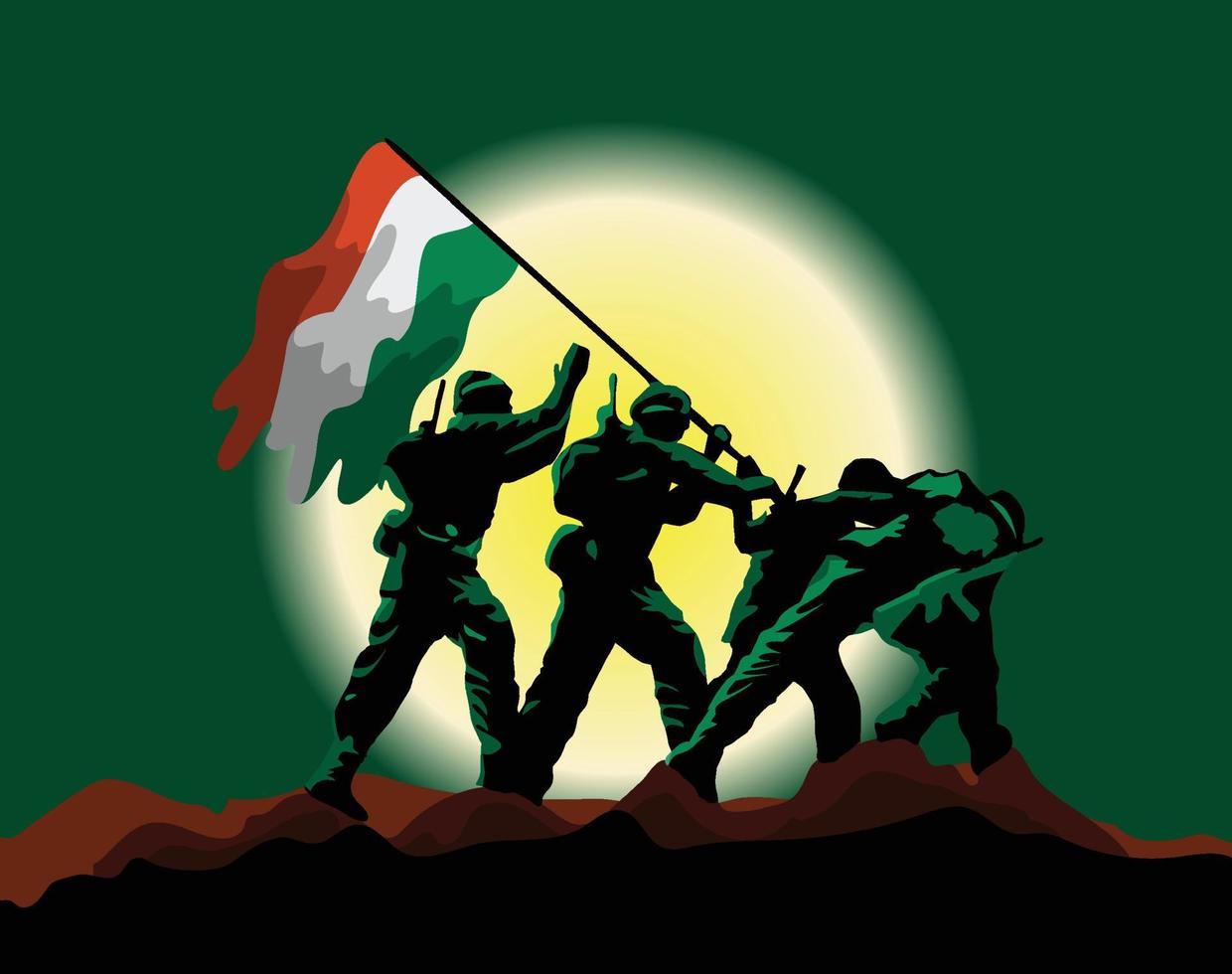 soldaten hissen die flagge für kargil vijay diwas vektor