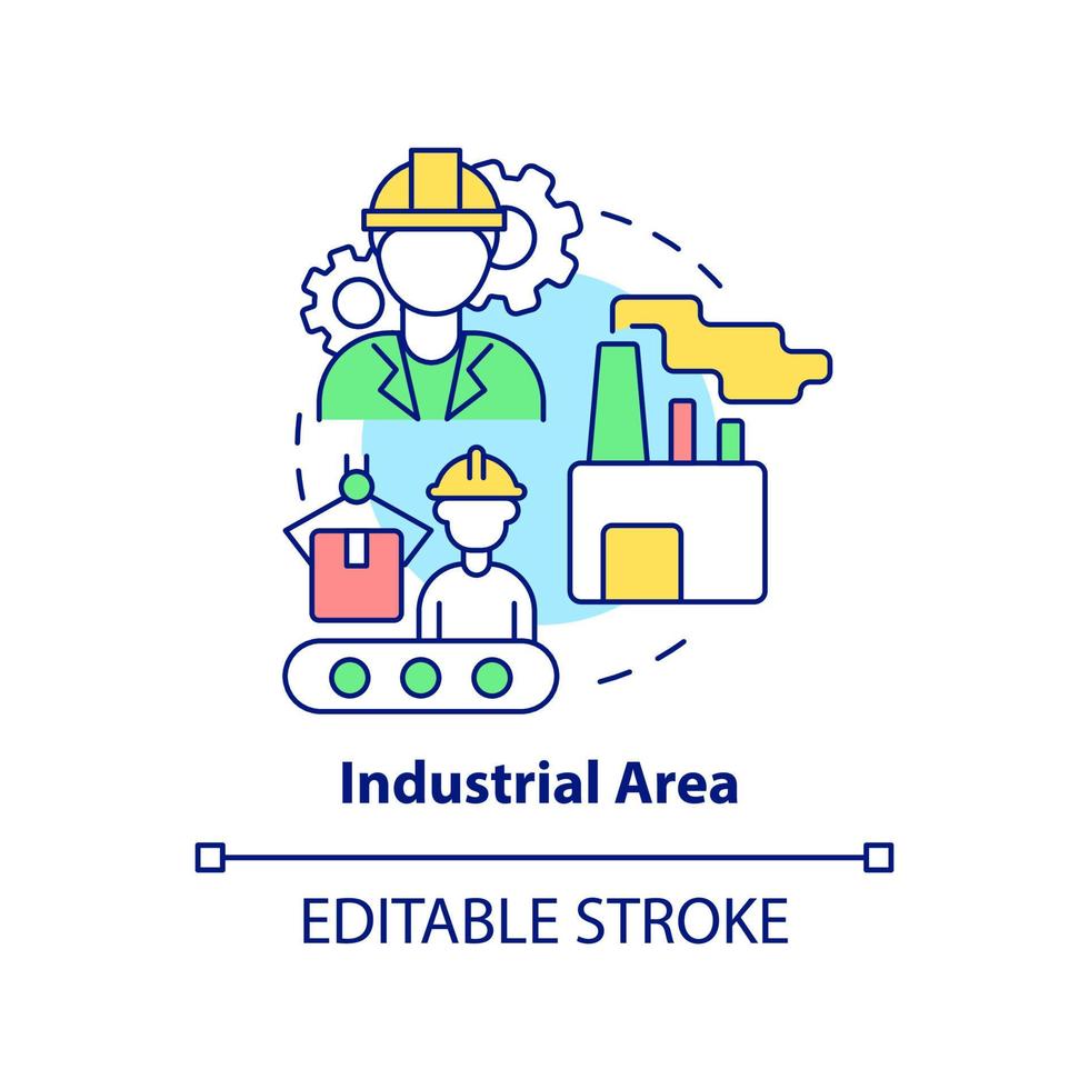 industriområde koncept ikon. markanvändningskategori abstrakt idé tunn linje illustration. fabriker. tillverkningsverksamhet. isolerade konturritning. redigerbar linje. vektor