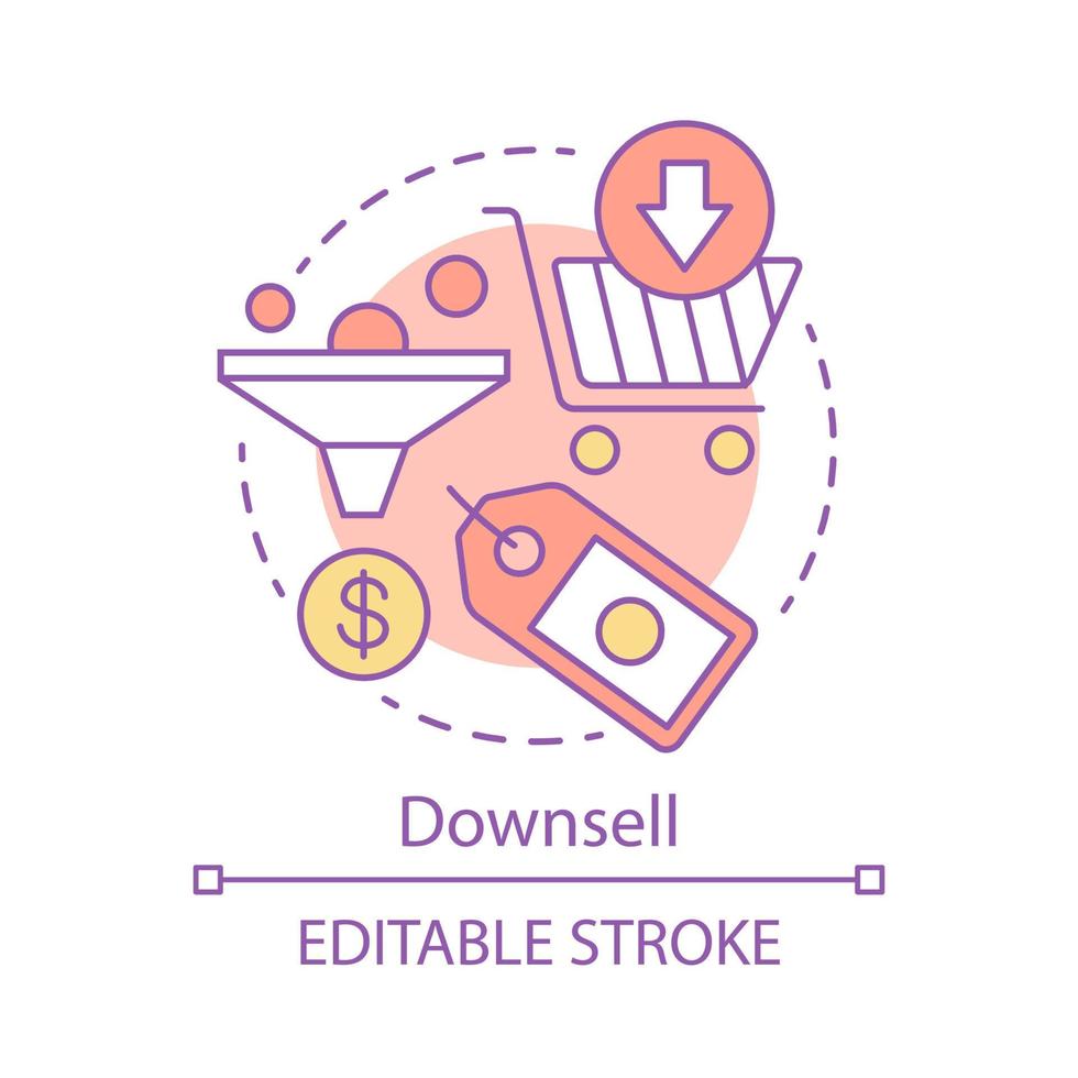 downsell koncept ikon. försäljning metod idé tunn linje illustration. automatiserad försäljningstratt. lägre beslutströskel. kundrelationshantering. vektor isolerade konturritning. redigerbar linje