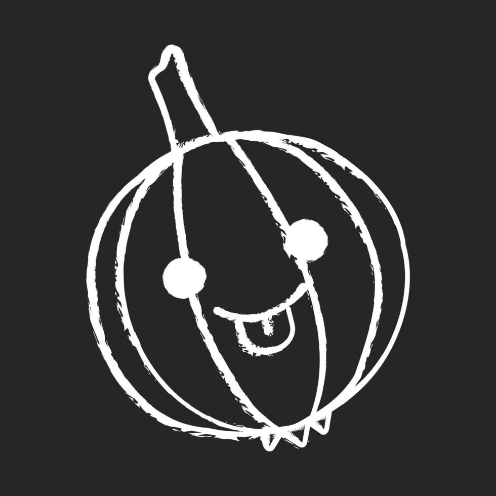 lök söt kawaii krita karaktär. glad grönsak med leende baby ansikte och stuckit ut tungan. skrattande mat. rolig emoji, uttryckssymbol, leende. vektor isolerade svarta tavlan illustration