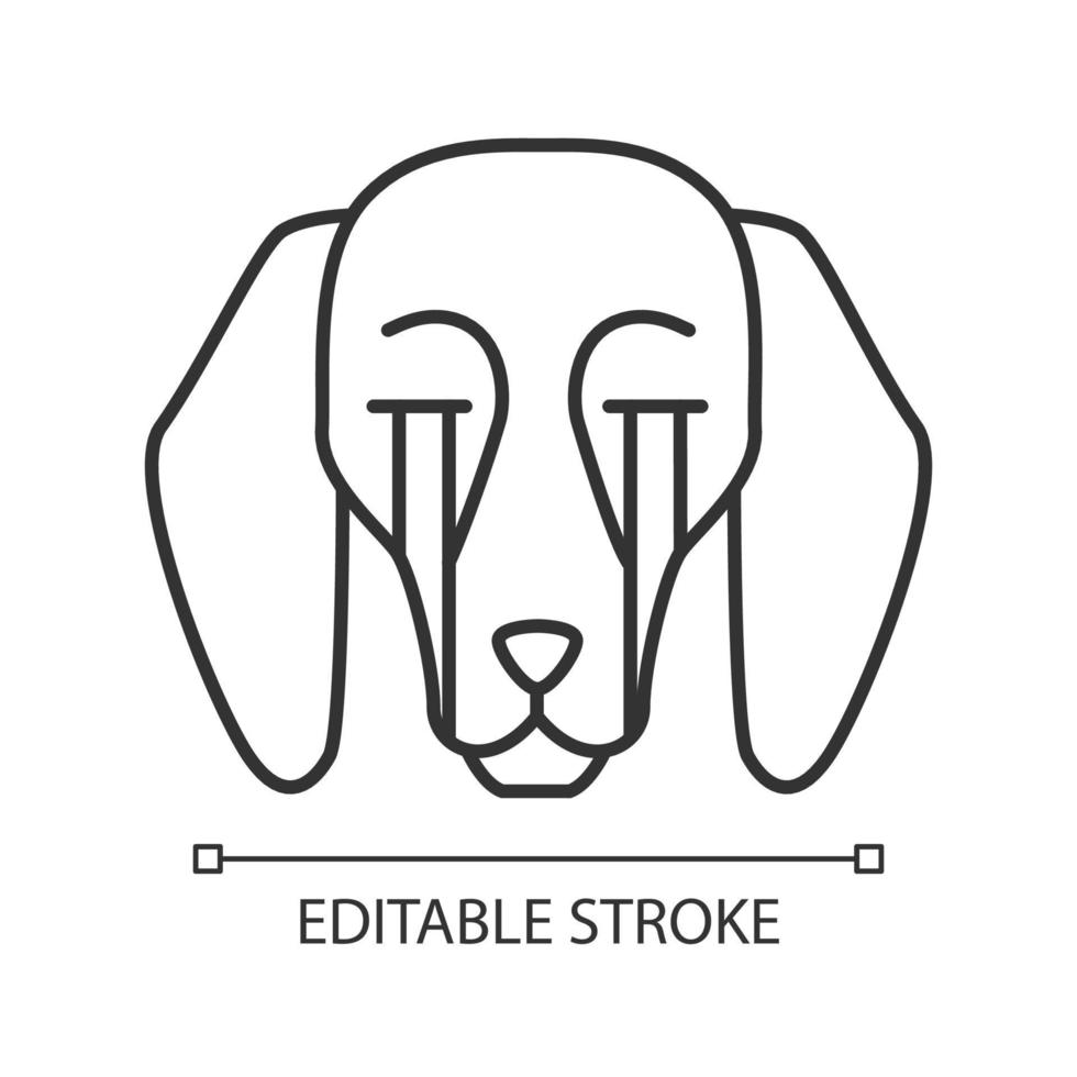 beagle söt kawaii linjär karaktär. tunn linje ikon. hund med lidande nosparti. ledsen inhemsk vovve. högt gråtande djur med tårar. vektor isolerade kontur illustration. redigerbar linje
