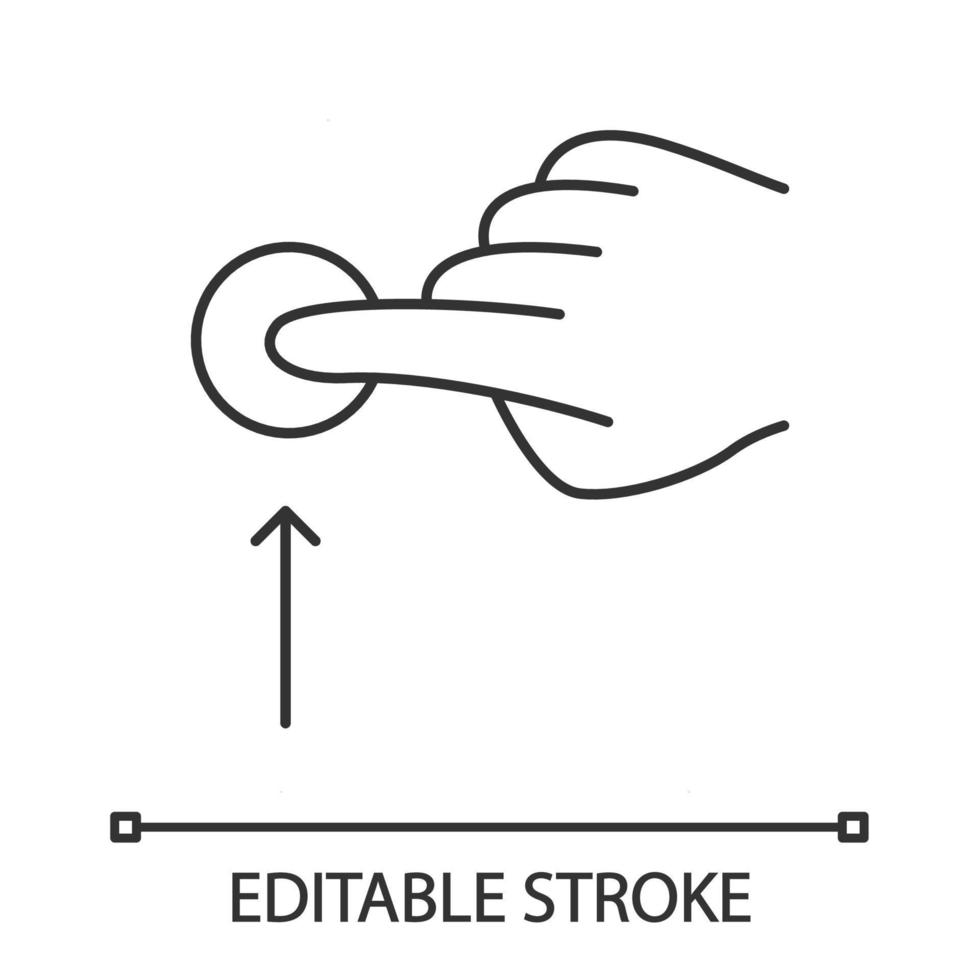 vertikales Scrollen nach oben Geste lineares Symbol. Touchscreen-Gesten. menschliche Hand und Finger. mit sensorischen Geräten. dünne Liniendarstellung. Kontursymbol. Vektor isoliert Umrisszeichnung. editierbarer Strich