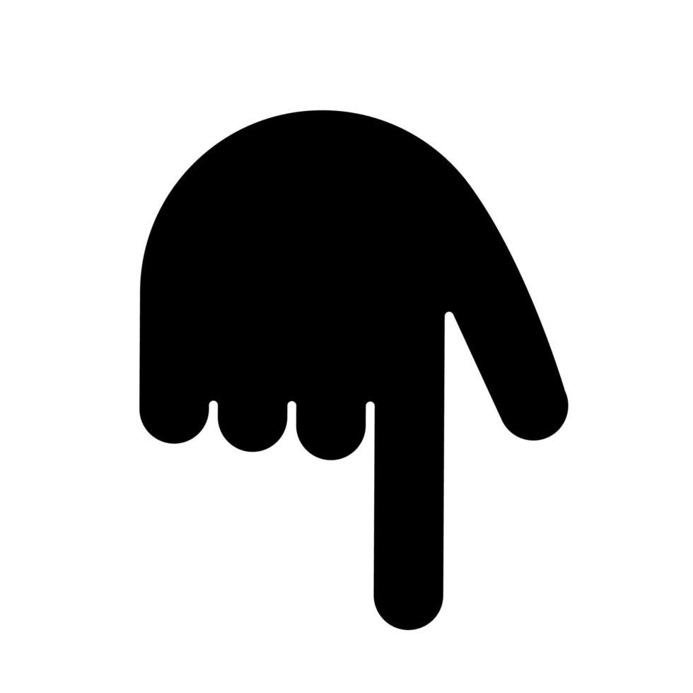 Rückhand-Index, der das Glyphen-Symbol nach unten zeigt. Silhouettensymbol. Fingerzeiger zurückdrehen. Handgeste-Emoji. negativer Raum. vektor isolierte illustration