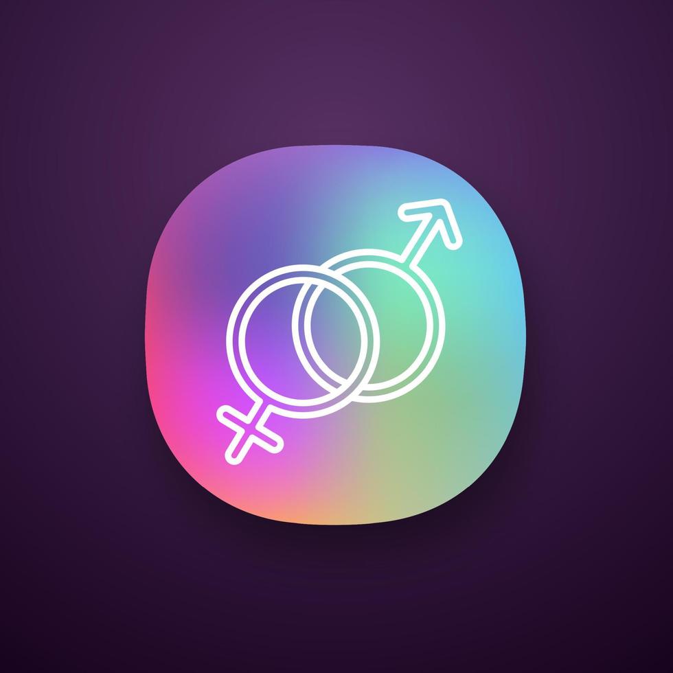 appikon för heterosexualitet. sammankopplade manliga och kvinnliga tecken. kvinna och man. könssymboler. mars och venus. ui ux användargränssnitt. webb- eller mobilapplikation. vektor isolerade illustration