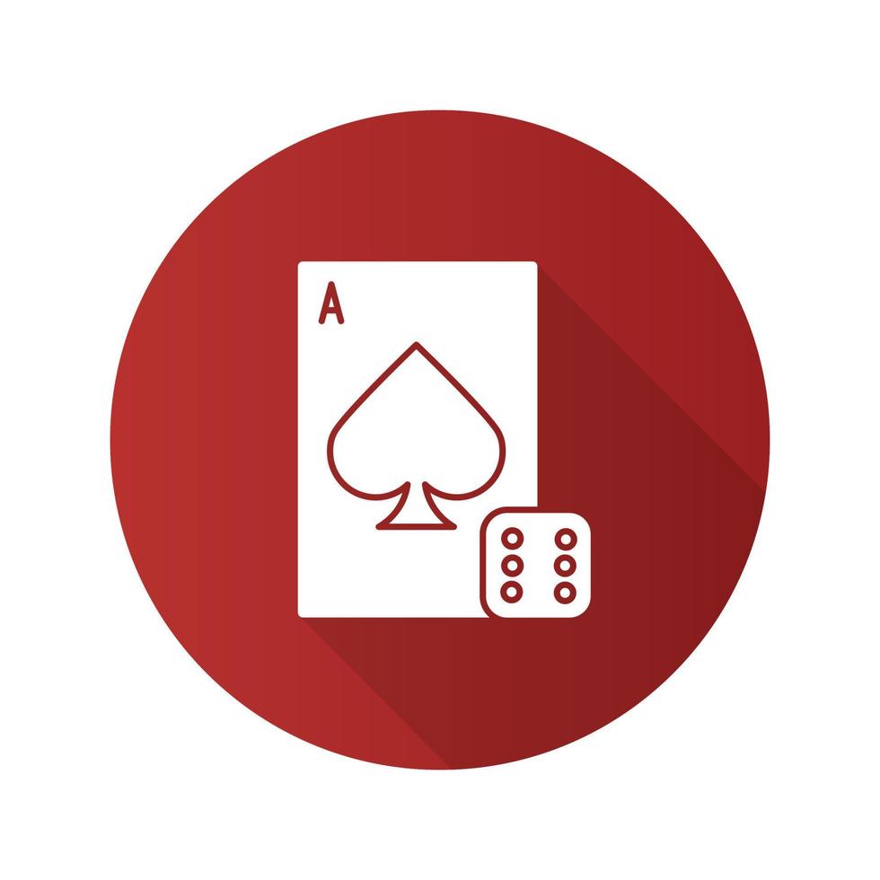 Würfel und Spielkarte flaches Design lange Schatten-Glyphe-Symbol. Kasino. Glücksspiel. Vektor-Silhouette-Illustration vektor