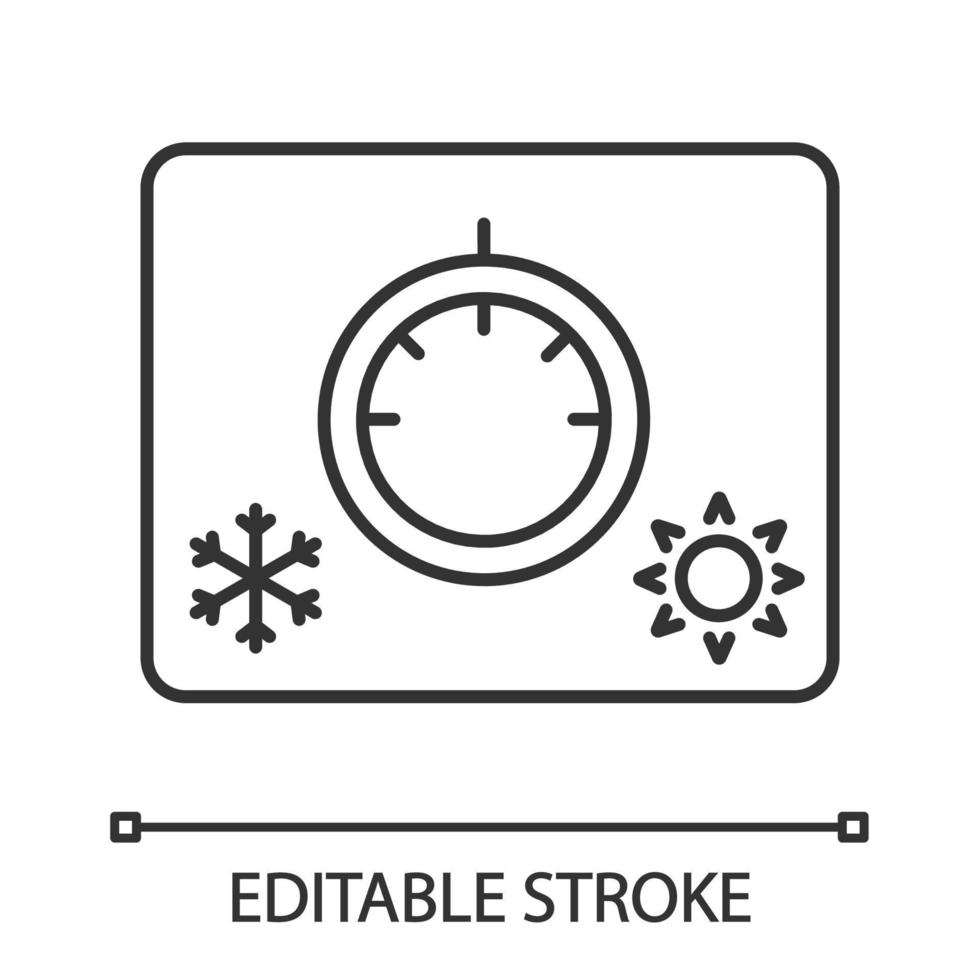 linjär ikon för klimatkontrollratten. biltemperaturreglering. tunn linje illustration. termostat. kontur symbol. vektor isolerade konturritning. redigerbar linje