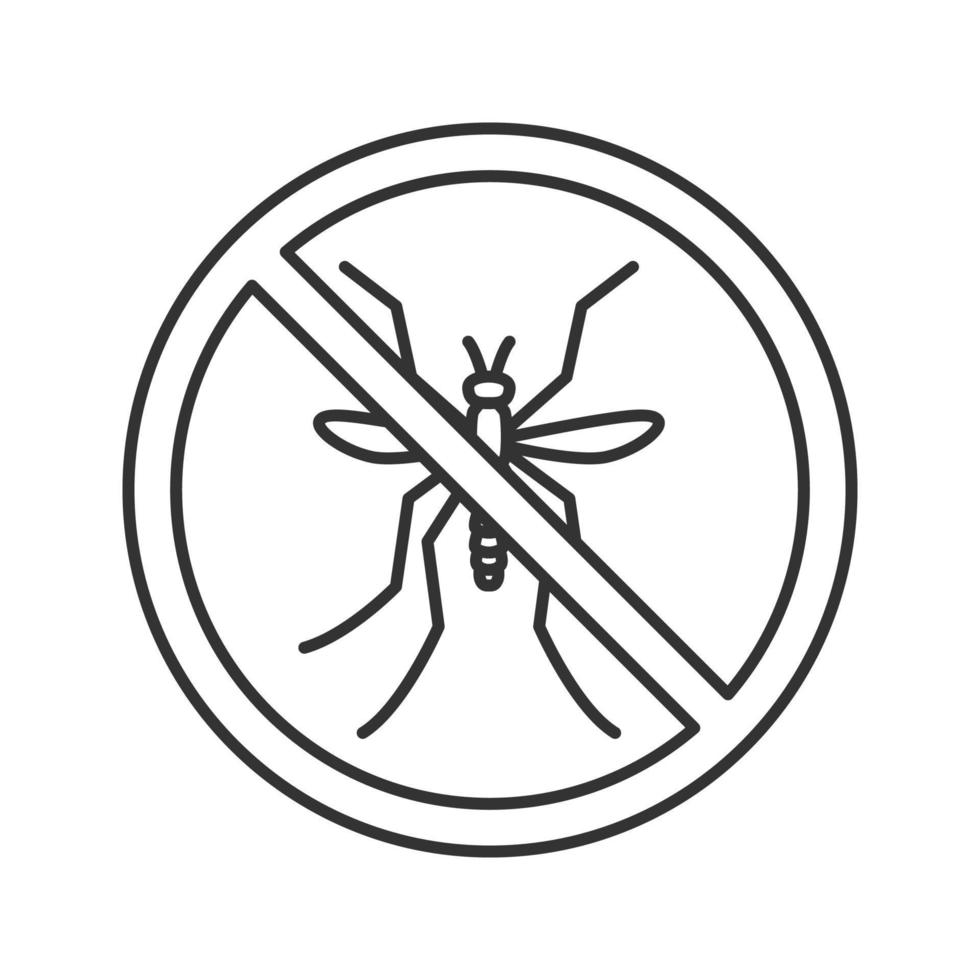 Stop Moskitos unterzeichnen lineares Symbol. fliegende insekten abweisend. Schädlingsbekämpfung. dünne Liniendarstellung. Kontursymbol. Vektor isoliert Umrisszeichnung