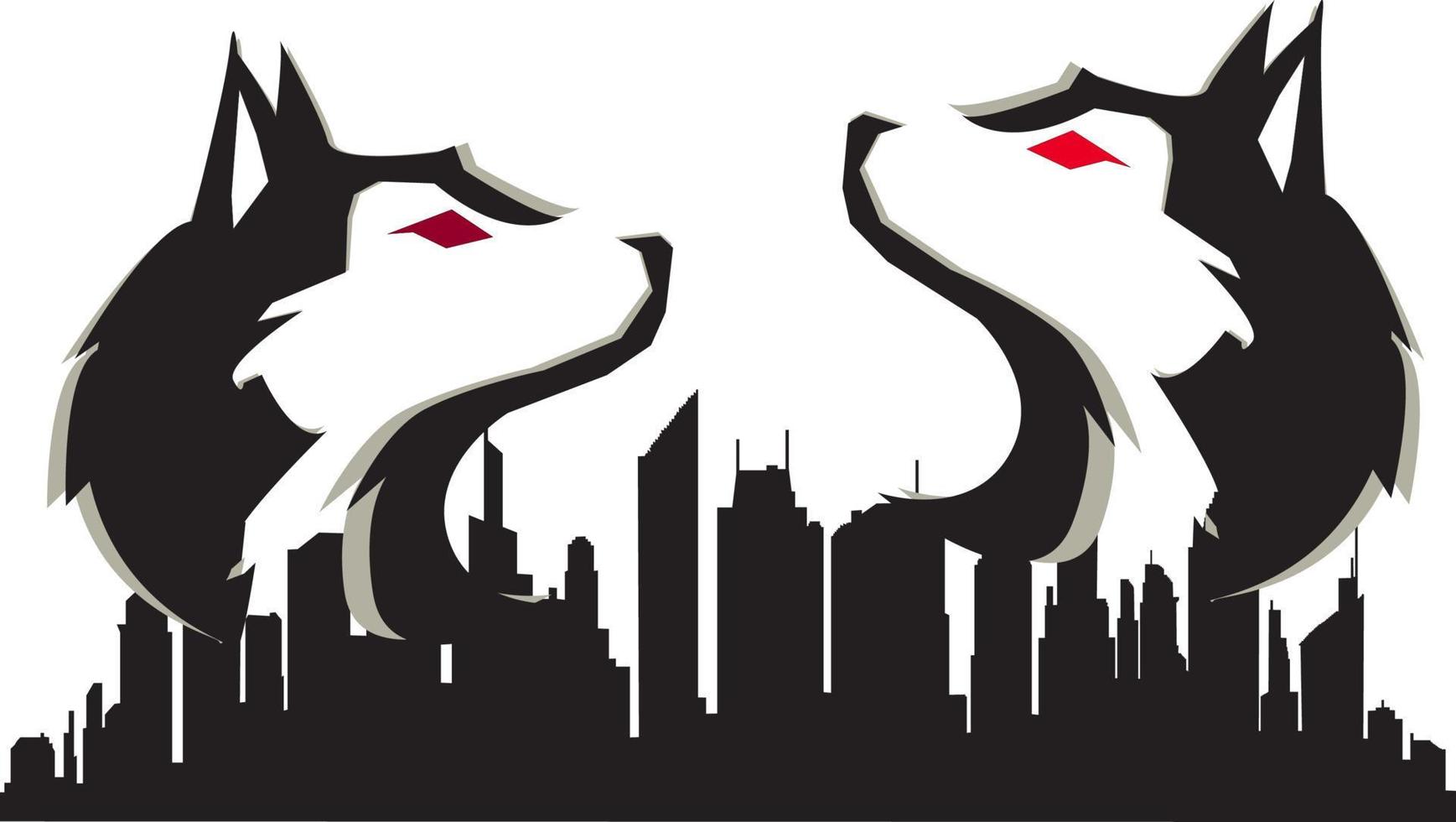 wolf logotyp på stadens bakgrund. vektor