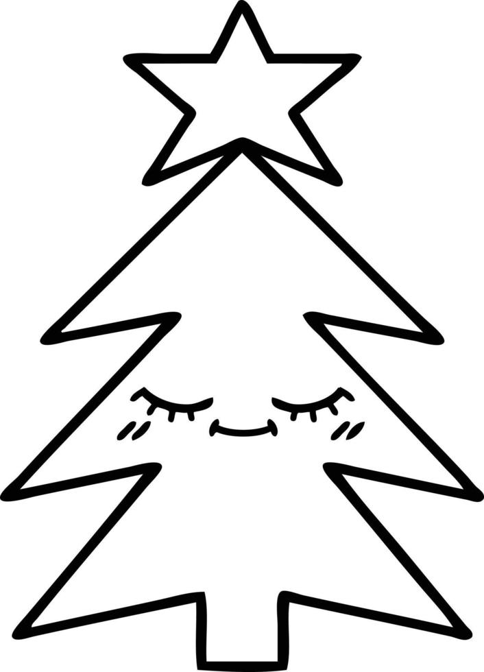 linjeteckning tecknad julgran vektor