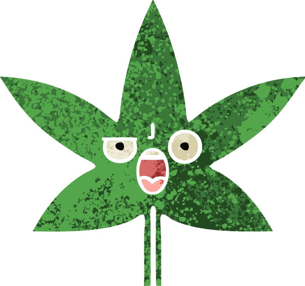 retro illustration stil tecknad marijuana blad vektor