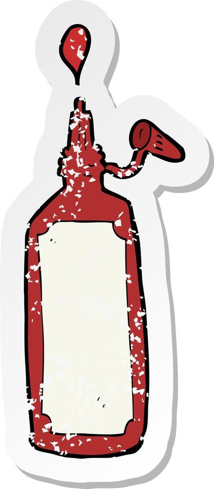 Retro-Distressed-Aufkleber einer Cartoon-Ketchup-Flasche vektor
