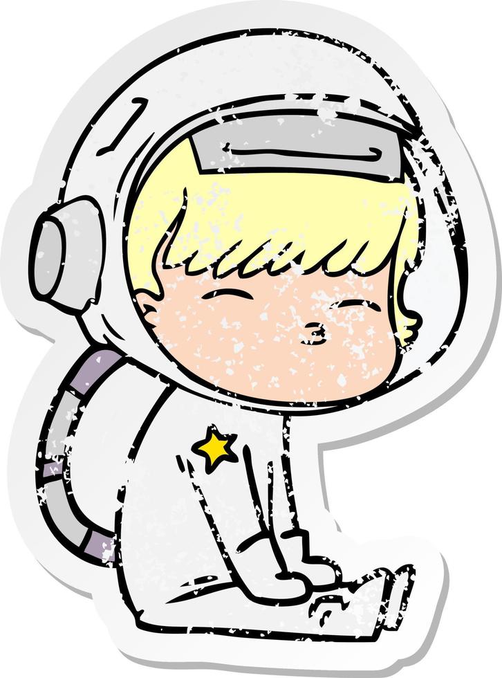 beunruhigter Aufkleber eines neugierigen Astronauten der Karikatur vektor