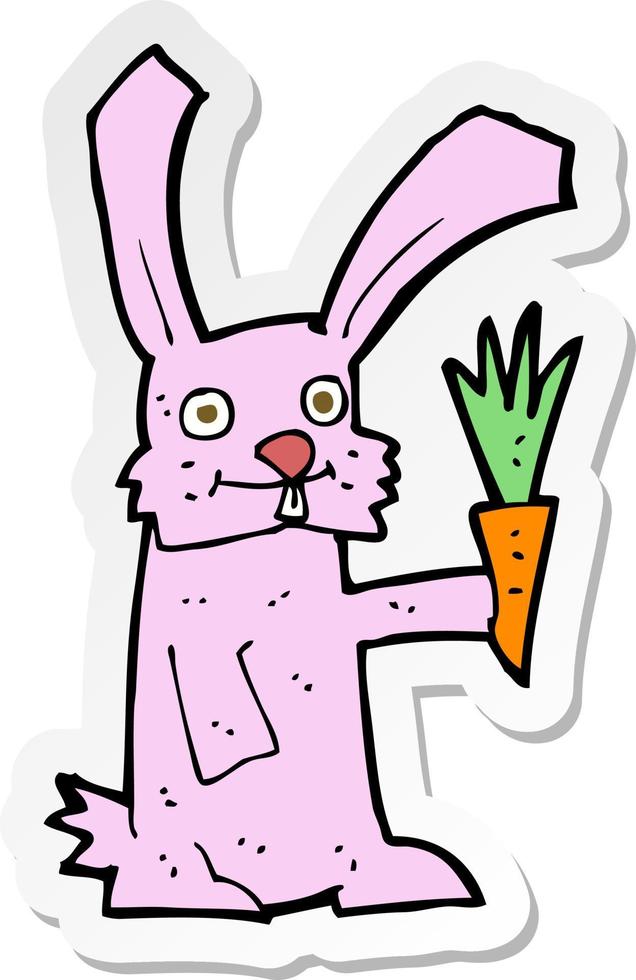 klistermärke av en tecknad kanin med morot vektor