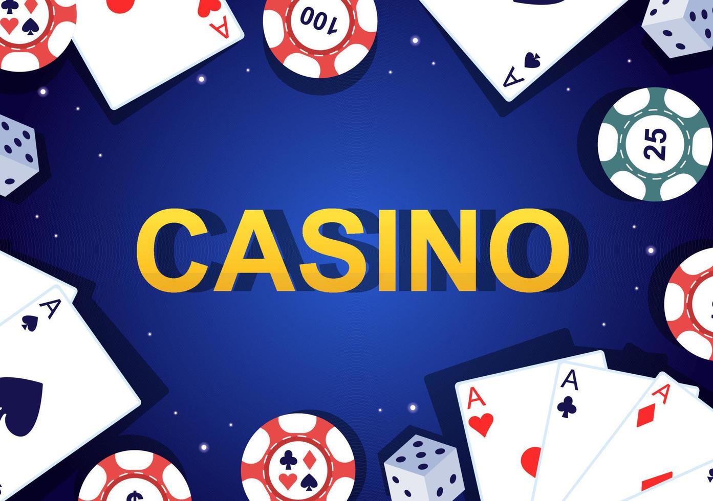 casino-cartoon-illustration mit knöpfen, spielautomat, roulette, pokerchips und spielkarten für das design im spielstil vektor