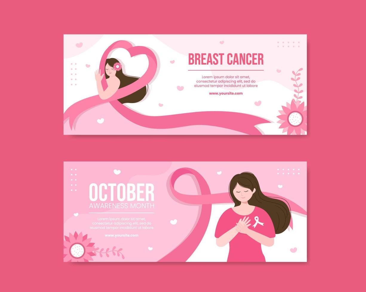 bröstcancer medvetenhet månad sociala medier horisontell banner mall platt tecknad bakgrund vektorillustration vektor