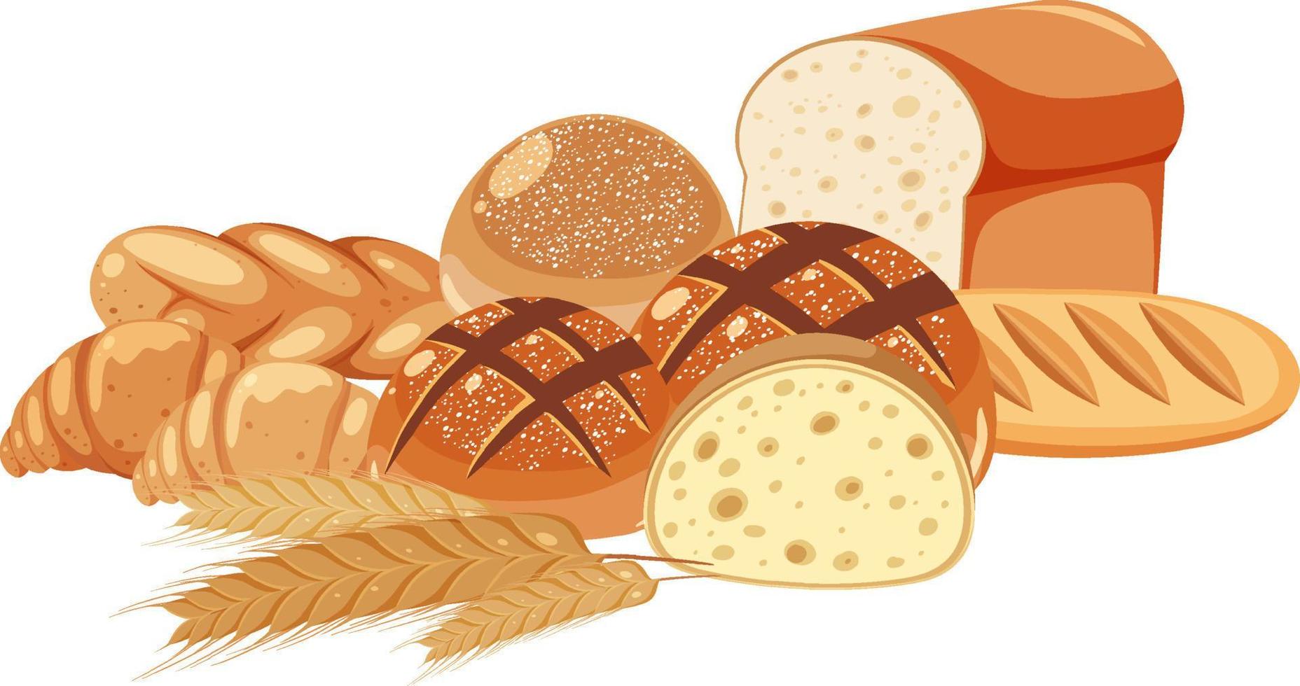 olika bageri bröd på vit bakgrund vektor