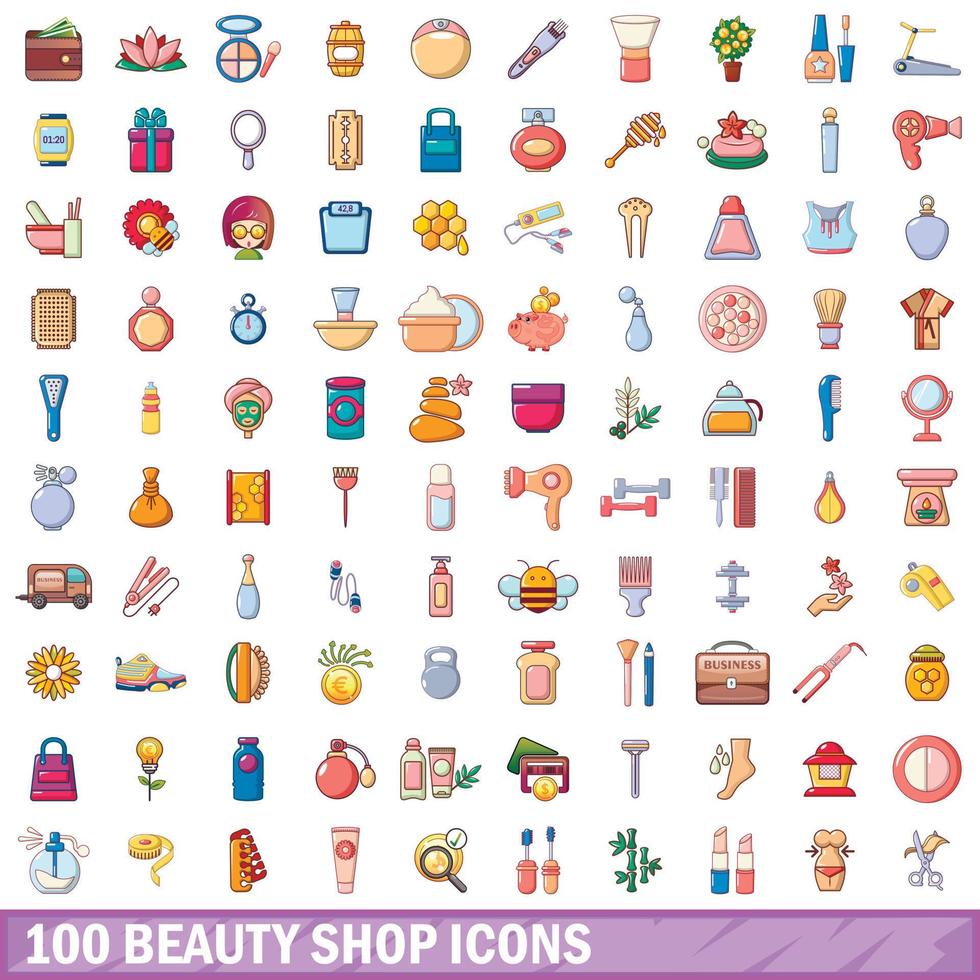 100 Beauty-Shop-Icons gesetzt, Cartoon-Stil vektor