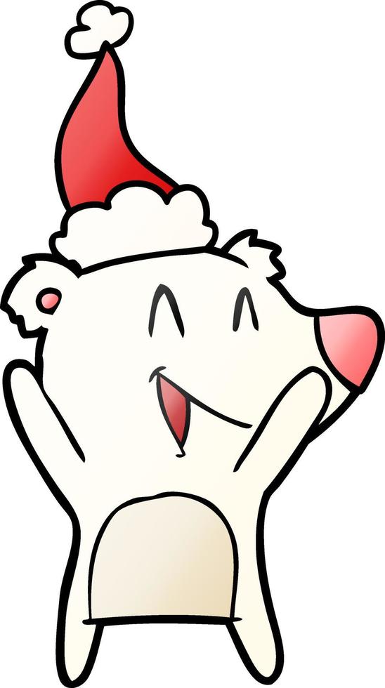 lachender Eisbär-Gradienten-Cartoon einer tragenden Weihnachtsmütze vektor