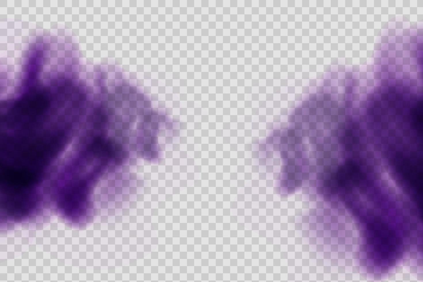 realistischer gruseliger mystischer violetter nebel in nachthalloween. violettes Giftgas, Staub- und Raucheffekt. vektor