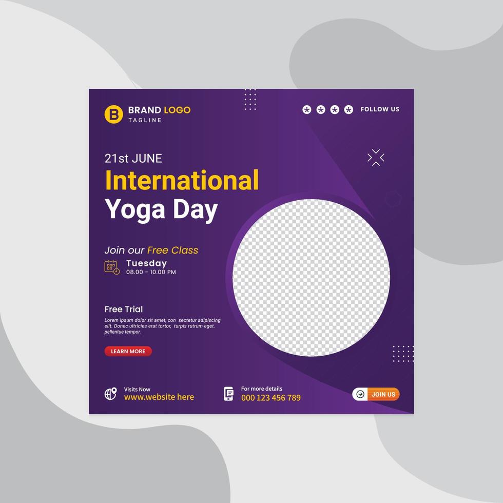 internationella yogadagen inläggsmall för sociala medier. yoga sociala medier post design eller fyrkantig företag sociala medier post banner. World yoga day sociala medier post mall pro vektor. vektor