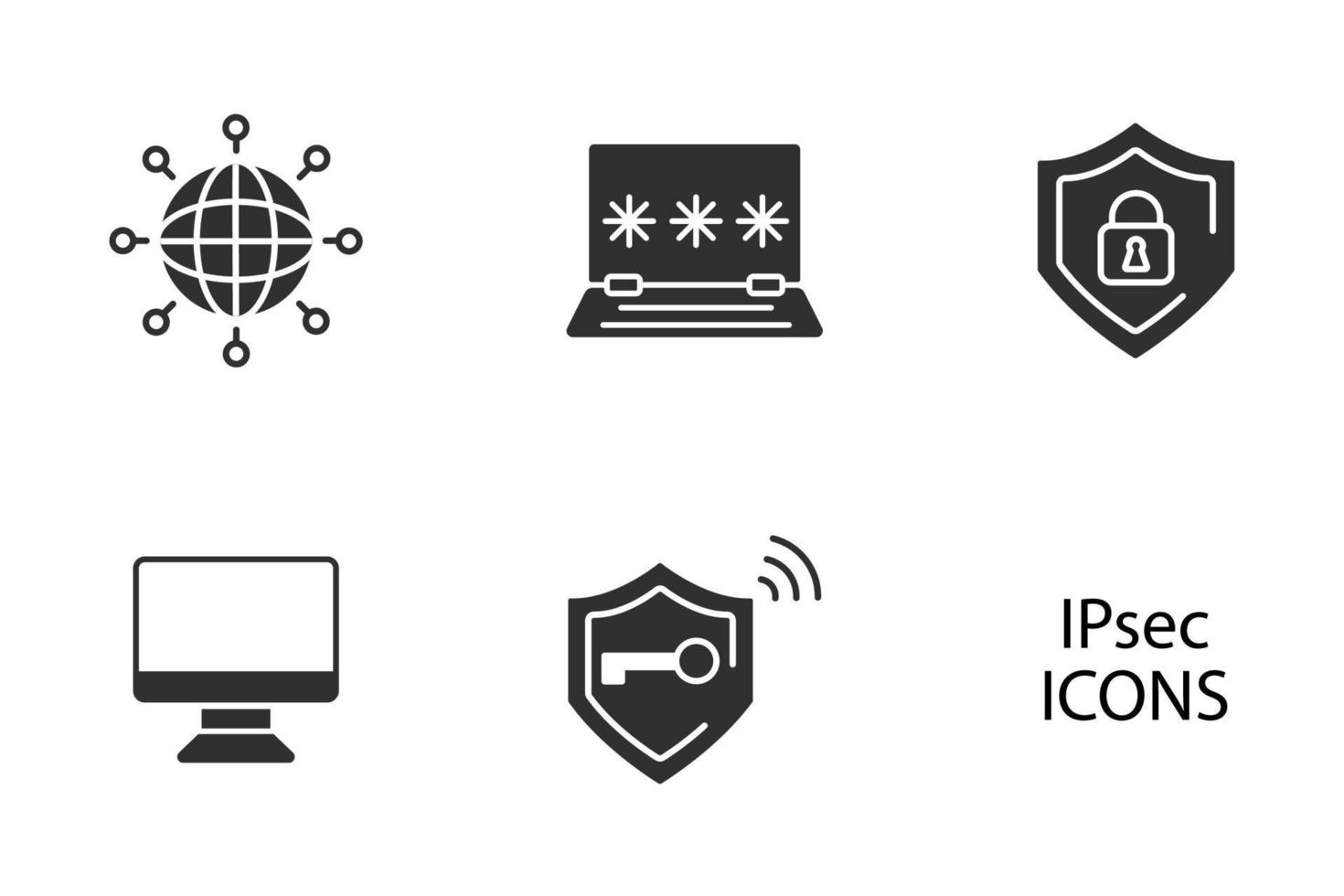 IPSec. internet- und schutznetzwerksymbole gesetzt. IPSec. Symbolvektorelemente für Internet- und Schutznetzwerkpakete für Infografik-Web vektor
