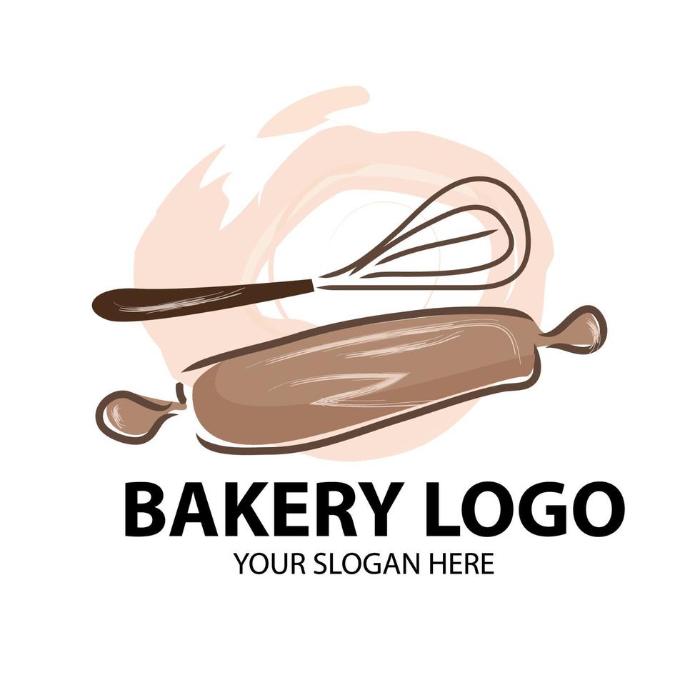 Brotlogo mit Nudelholz und Mehlmischer. Präsentation hochwertiger Backwaren. für Bäckerei-Shop-Logo oder Bäckerei-Kurs vektor