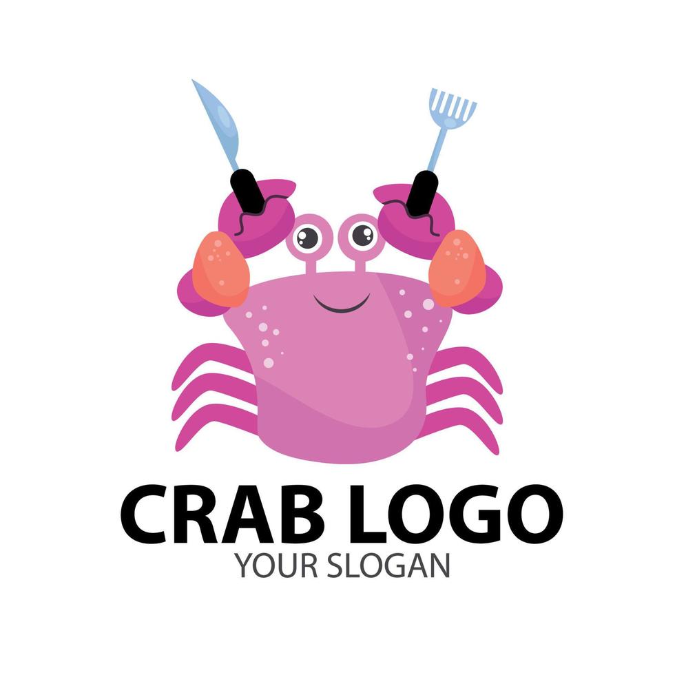 skaldjursrestaurang logotyp formgivningsmall med krabba kock. vektor illustration.