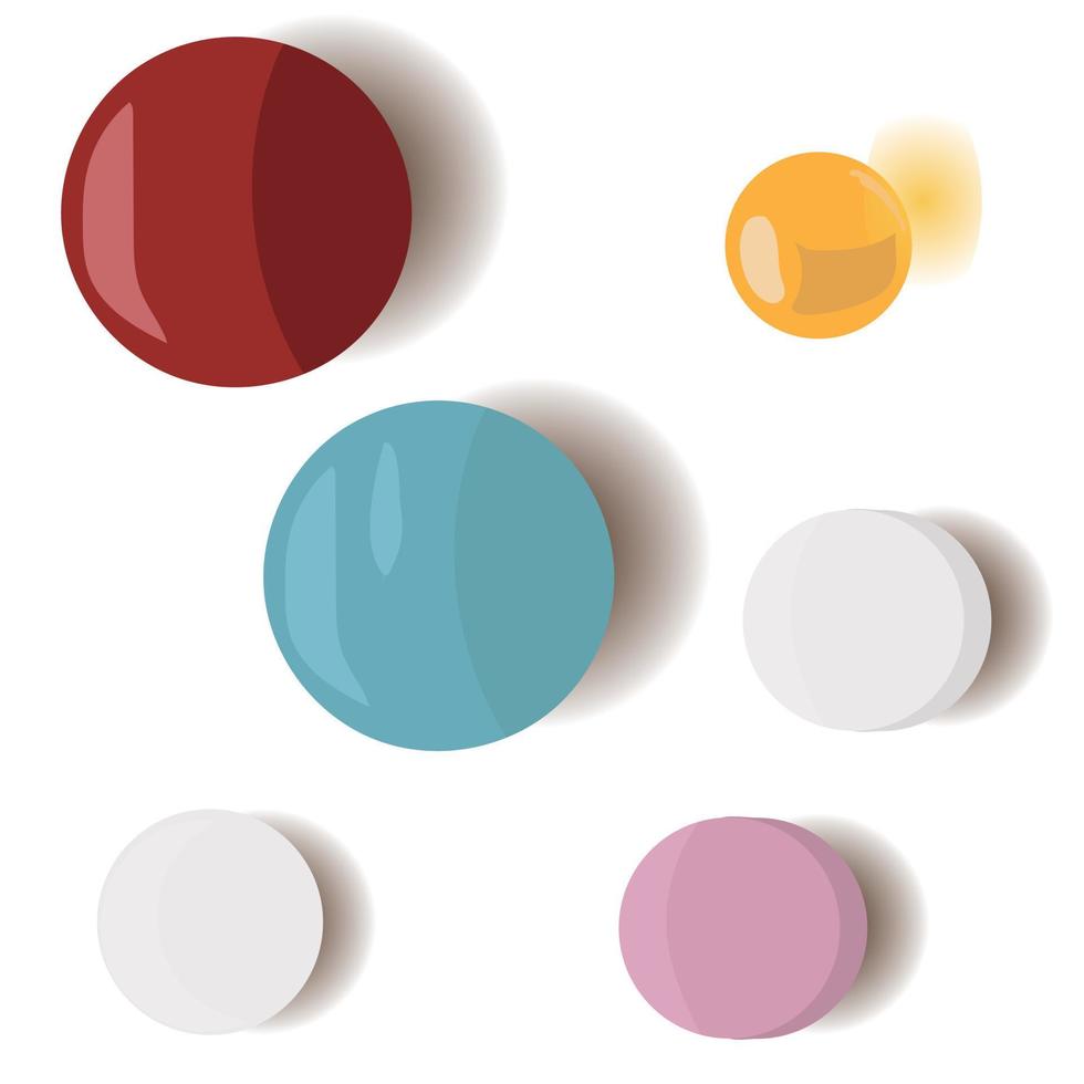 fem färgade tabletter och en kapsel. vektor stock illustration isolerad på vit bakgrund.