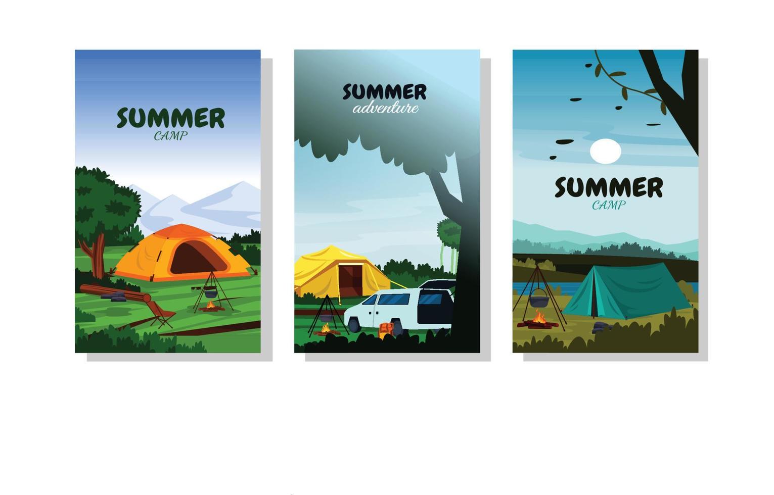 sommartid camping tält natur semester kort mall vektor