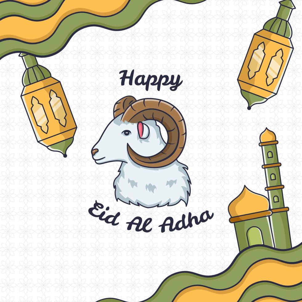 eid al adha mit ziegenillustration und islamischem ornament vektor