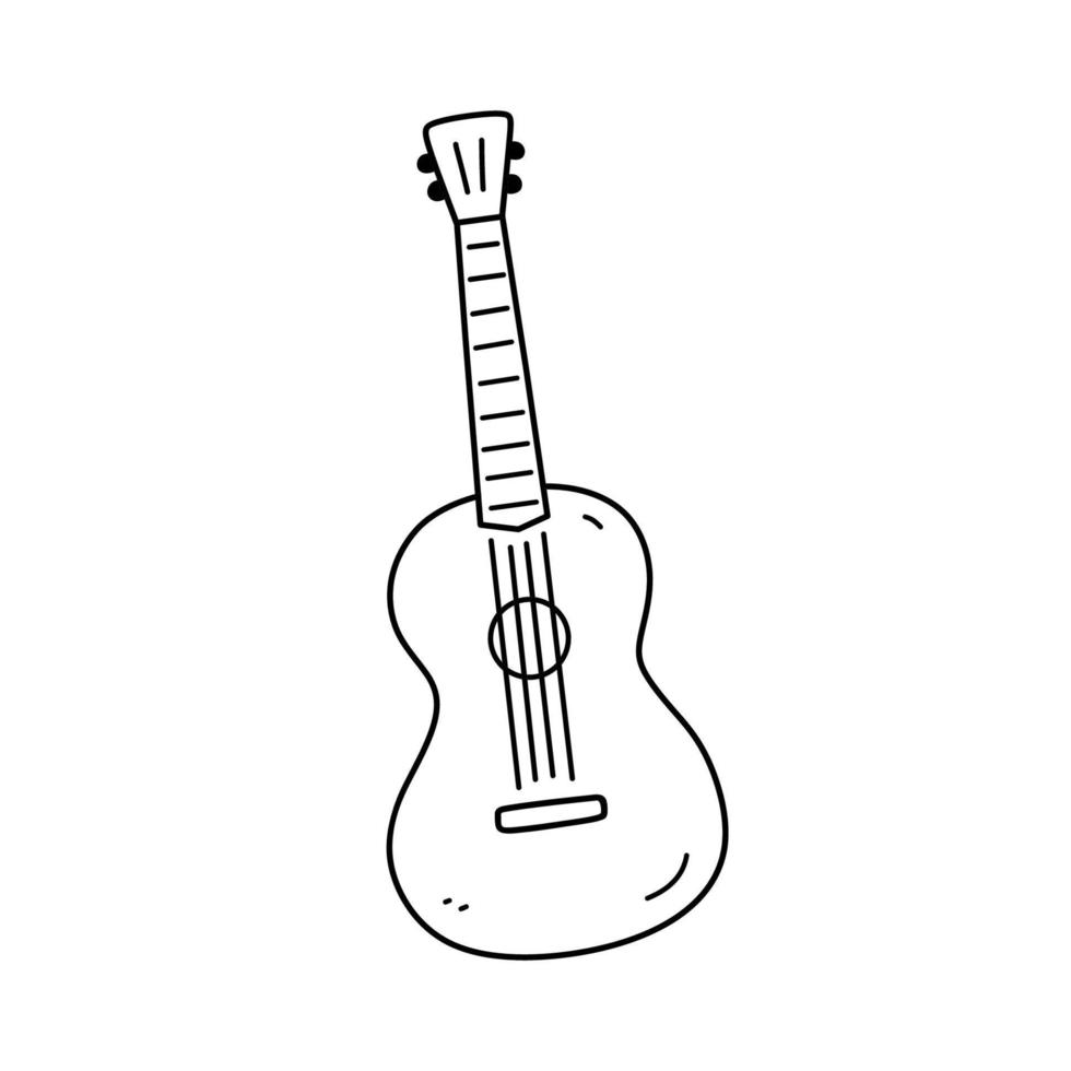 akustische klassische Gitarre oder Ukulele isoliert auf weißem Hintergrund. Saitenmusikinstrument. handgezeichnete Vektorgrafik im Doodle-Stil. perfekt für karten, dekorationen, logo. vektor