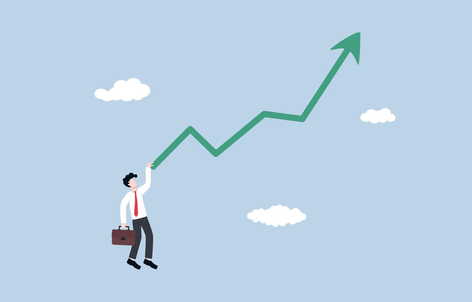 Folgen Sie dem Geschäftstrend, verstehen Sie die Bedürfnisse, Führung und Vision des Kunden, um das bessere Konzept des Unternehmens zu verbessern. intelligenter geschäftsmann, der an steigendem diagramm hängt. vektor