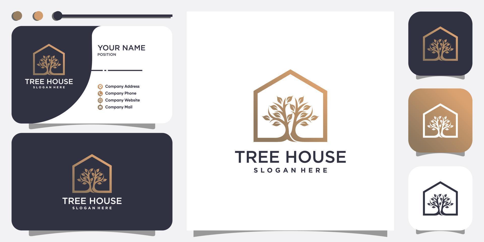 hus logotyp med träd koncept premium vektor