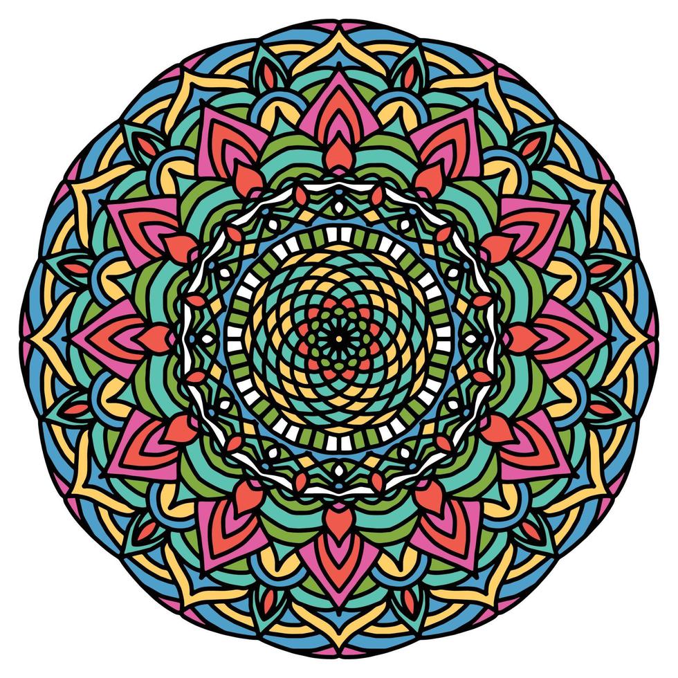 färgglad mandala bakgrund, dekorativa runda ornament. ovanlig blomform. orientalisk vektor, anti-stress terapimönster. väv designelement, vektor