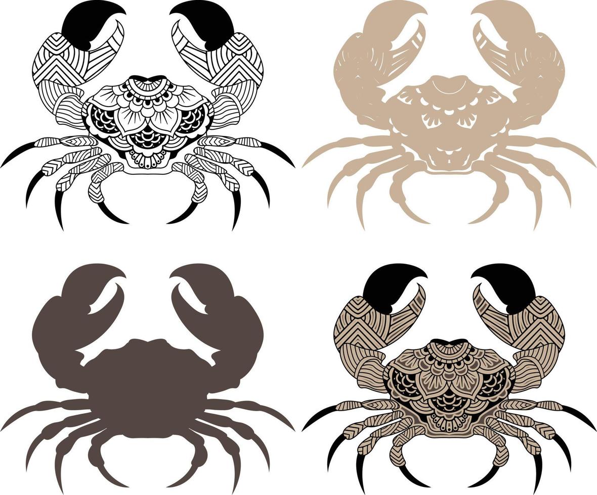 Krabben-Zentangle-Kunst, Anti-Stress-Malseite für Erwachsene mit Seekrabbe vektor