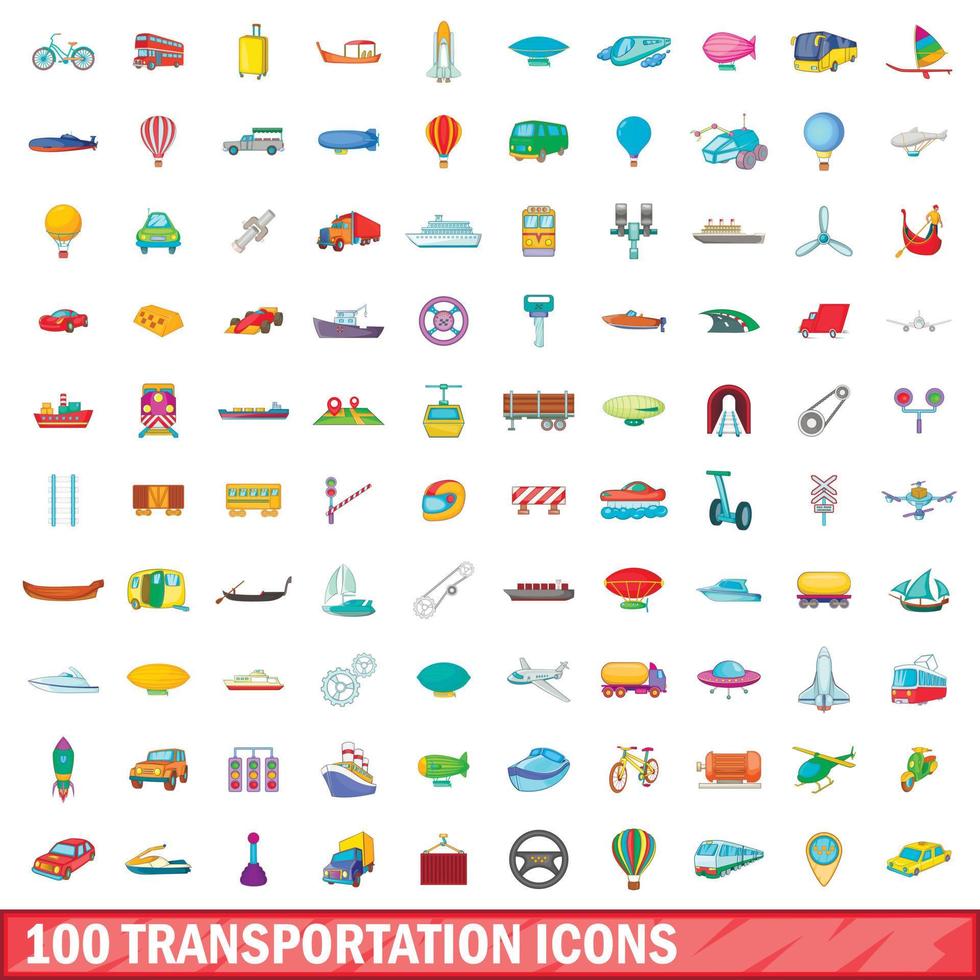 100 Transportsymbole im Cartoon-Stil vektor