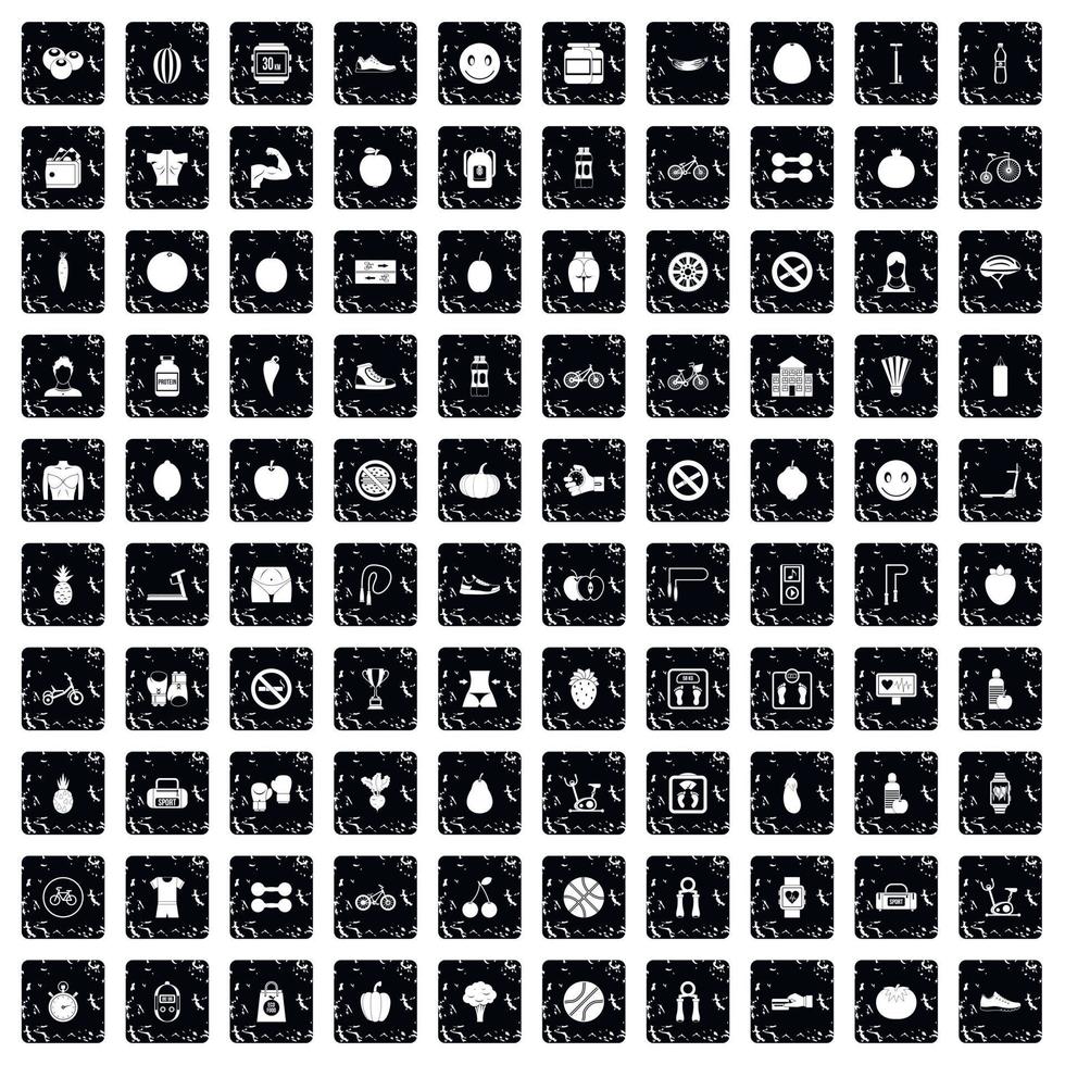 100 Fitness-Icons gesetzt, Grunge-Stil vektor