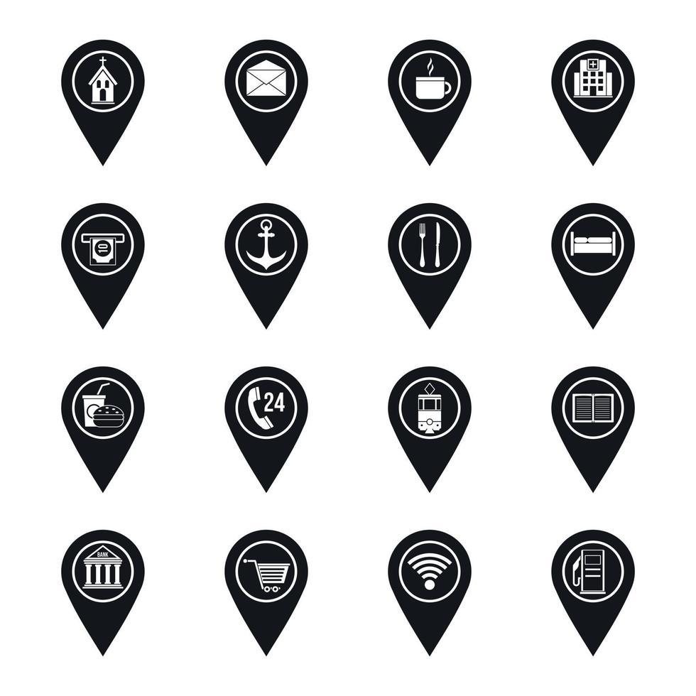 Points of Interest Icons Set, einfachen Stil vektor