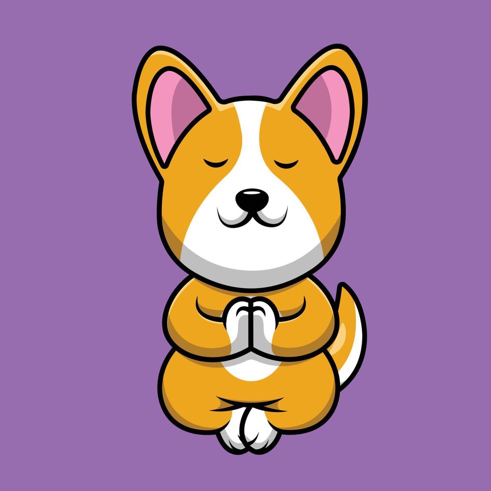 niedlicher corgi-hund, der karikatur-vektor-symbol-illustration meditiert. Tier-Icon-Konzept isolierter Premium-Vektor vektor